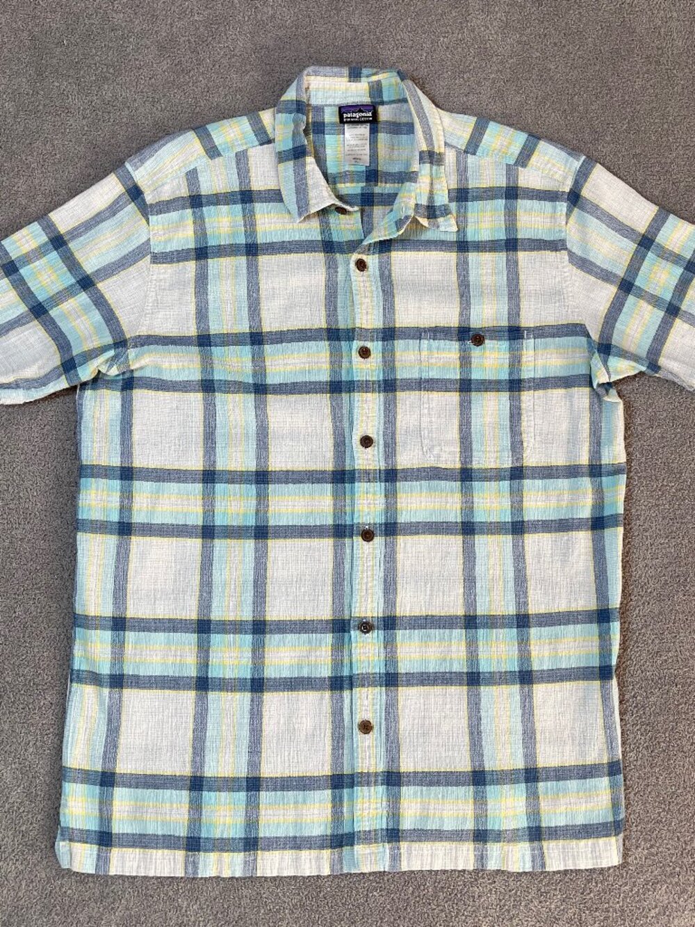 Patagonia AC Organic Cotton Short Sleeve Shirt Plaid Button Down Men's XL